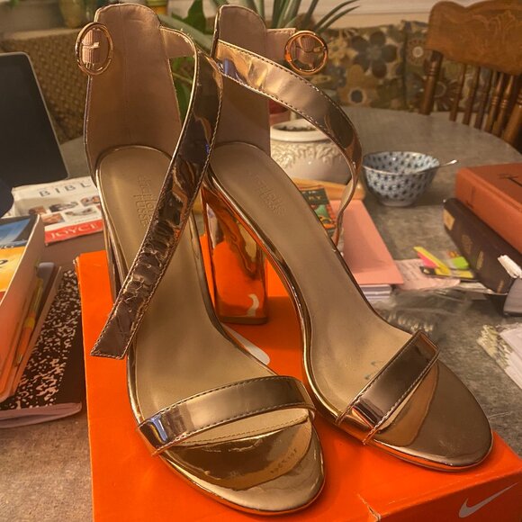 Charlotte Russe Metallic Rose Gold Ankle Stap Pumps - Picture 1 of 2